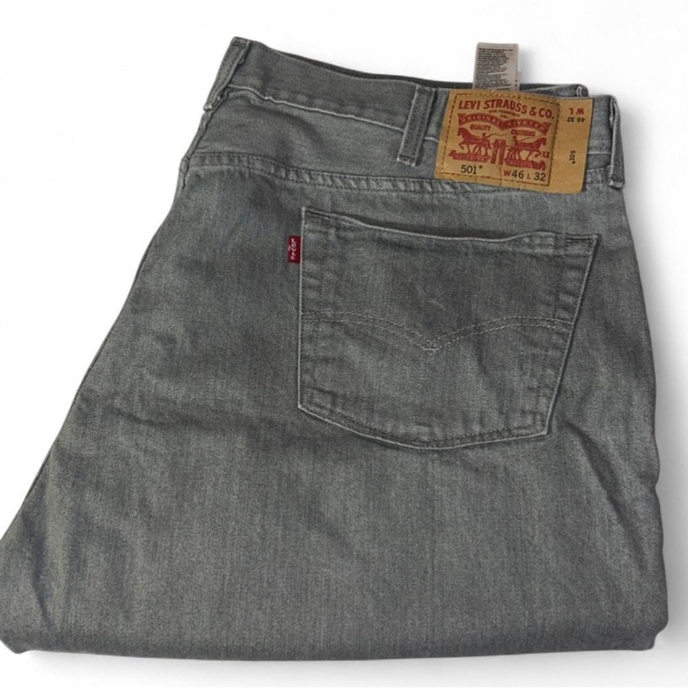 Levi's 501 Original Fit Gray Button Fly Straight Leg Jeans W46 L32 (Baggy)